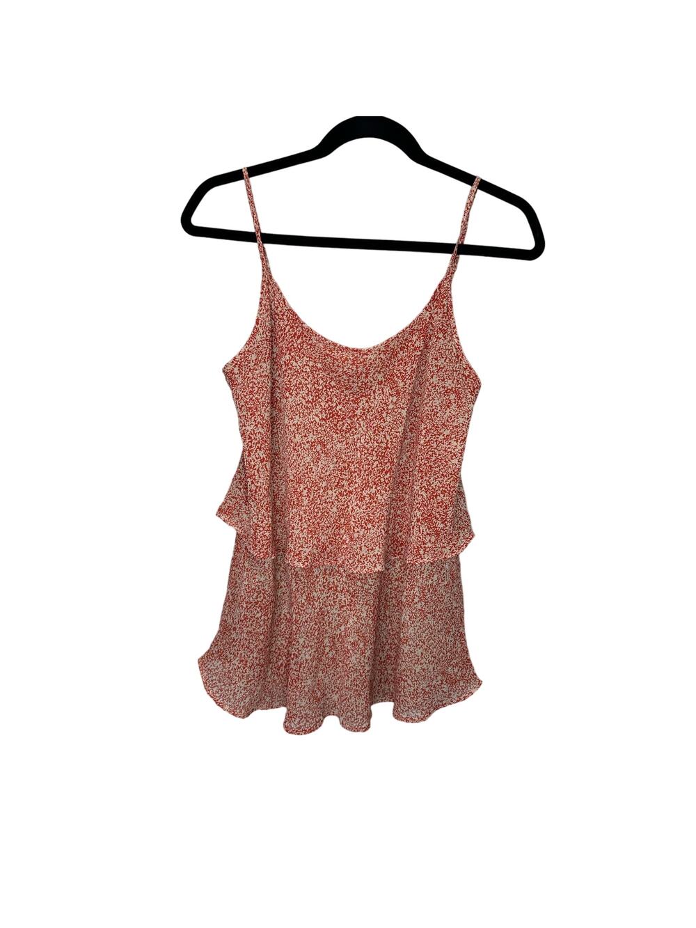 CAbi Women's Ditzy Floral Ruffle Tier Tank Blouse Red/Cream size Medium